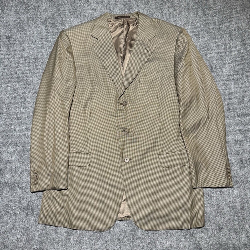 Ermenegildo Zegna Neiman Marcus Wool& Silk Blazer 56R Tan Check Sport Coat Swiss